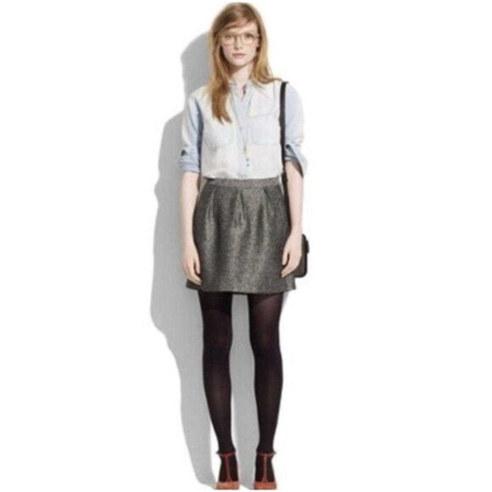 EUC Madewell Broadway & Broome Metallic A-Line Pleated Mini‎ Skirt Sz 10